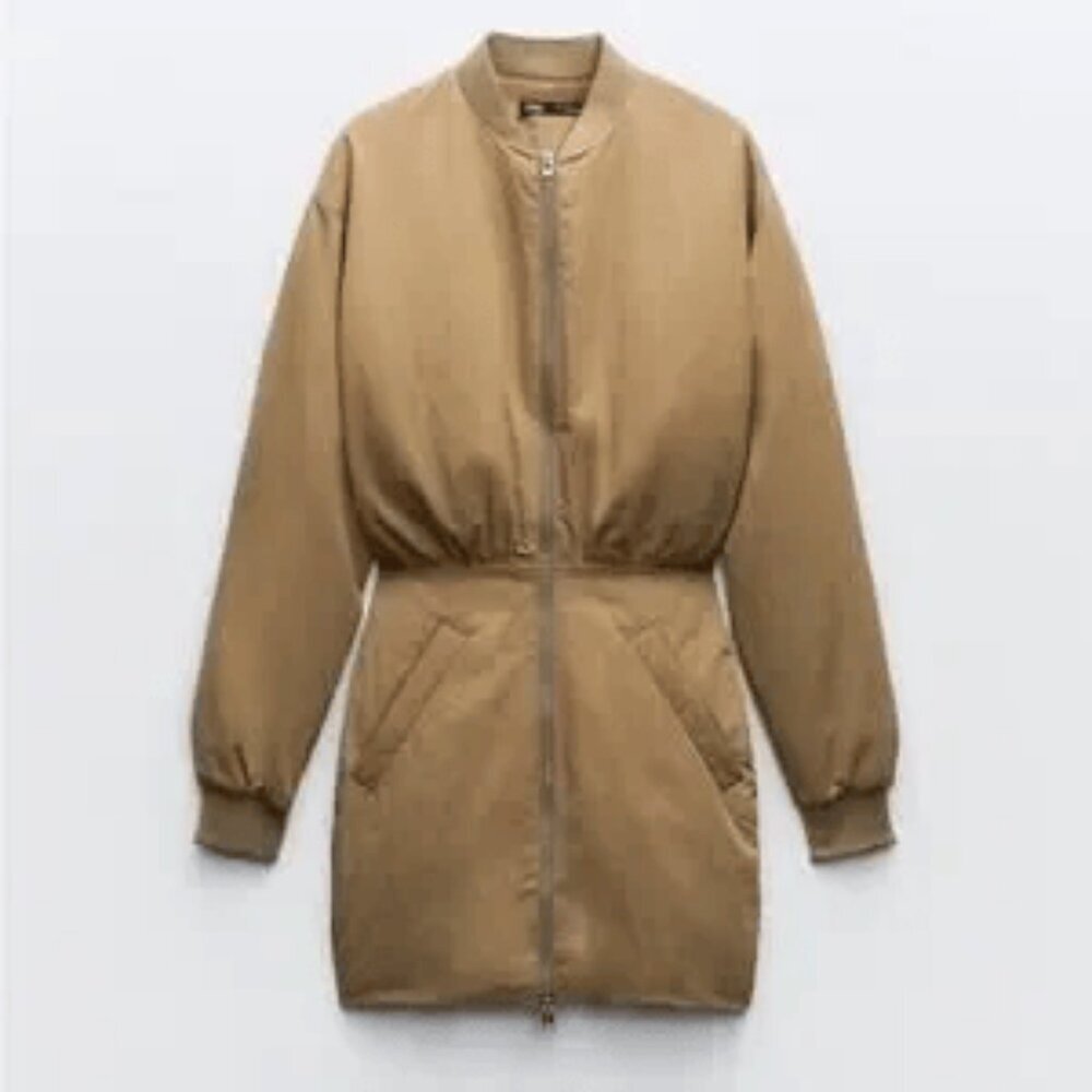 Women’s Tan Long Bomber Coat